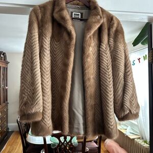 Saga Furs Tan Chevron Teddy Jacket